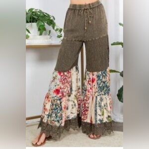 Floral Patchwork Wide Leg Pants